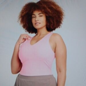 All In Motion Pink V-Neck Crop Top With Built In Bra Removable Cups